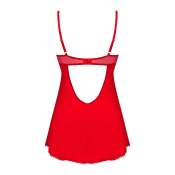 Пеньюар Obsessive Ingridia chemise & thong XL/2XL, червоний, сорочка, стрінги