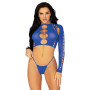 Комплект бесшовного белья Leg Avenue Long sleeve crop top & string Royal Blue One Size, топ, стринги