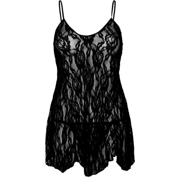 Сорочка бебі-дол Leg Avenue Rose Lace Flair Chemise Black, One Size