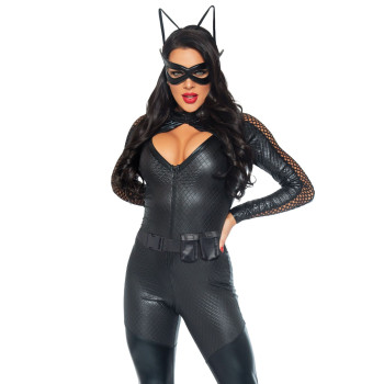 Эротический костюм супергероя-кошечки Leg Avenue Wicked Kitty M, комбинезон, пояс, маска, ушки