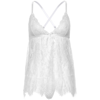 Сорочка беби-долл Leg Avenue Floral lace babydoll & string White S, стринги