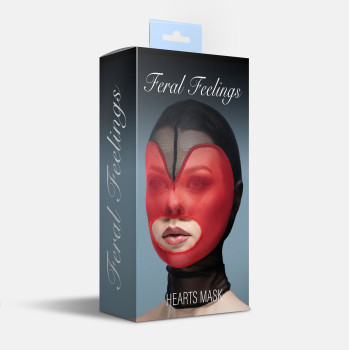 Маска серце сітка з відкритим ротом Feral Feelings - Hearts Mask Black/Red
