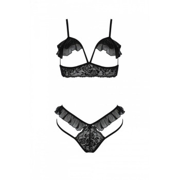 Еротичний комплект Passion DOLLY SET, L/XL, black, з відкритими чашками