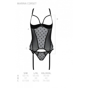 Корсет Passion MARINA CORSET, XXL/XXXL, black, с открытыми чашками