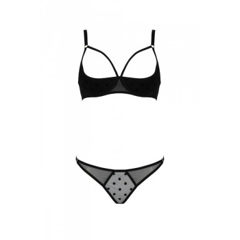 Эротический комплект Passion MARINA SET WITH OPEN BRA, XXL/XXXL, black, открытые чашки