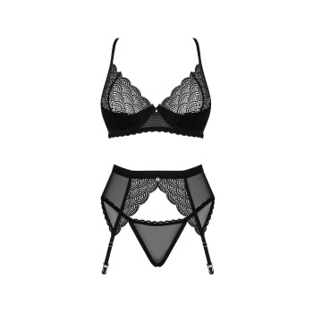 Комплект Obsessive Chemeris 3-pcs set M/L, стрінги, пояс для панчіх, бюстгальтер