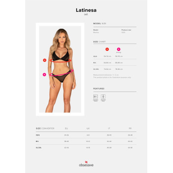 Комплект Obsessive Latinesa 2-pcs set XS/S, бюстгальтер и трусики