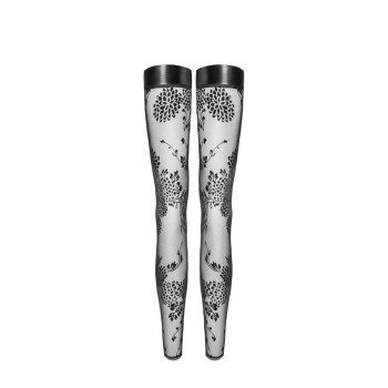 Чулки без мыска Noir Handmade F243 Tulle stockings with patterned flock embroidery, XXL