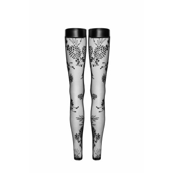 Чулки без мыска Noir Handmade F243 Tulle stockings with patterned flock embroidery, XXL