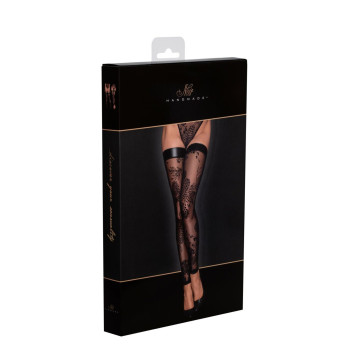 Чулки без мыска Noir Handmade F243 Tulle stockings with patterned flock embroidery, XXL