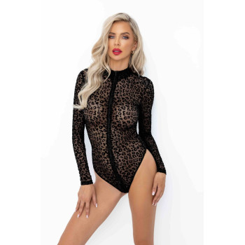 Боди под леопард Noir Handmade F287 Leopard flock bodysuit with long sleeves, M, длинный рукав
