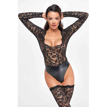 Боди Noir Handmade F296 Psyche, S, кружево, длинный рукав, низ под латекс, с доступом
