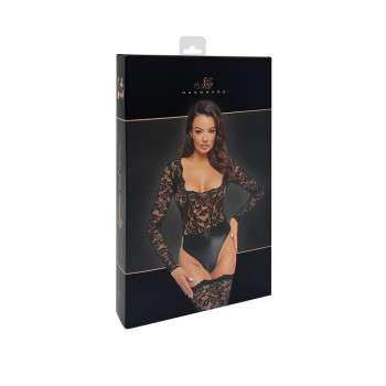 Боди Noir Handmade F296 Psyche, S, кружево, длинный рукав, низ под латекс, с доступом