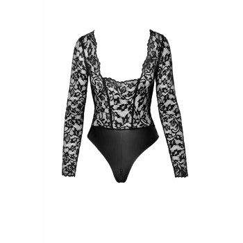 Боди Noir Handmade F296 Psyche, XL, кружево, длинный рукав, низ под латекс, с доступом