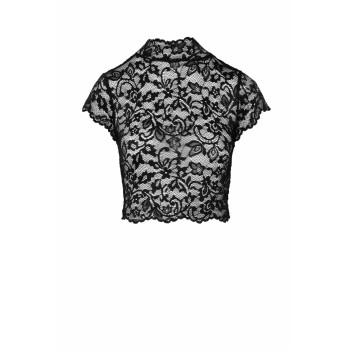 Топ Noir Handmade F303 Essence, S, black, мереживний, короткий рукав, комір-стійка