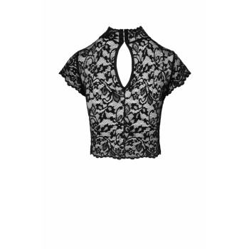 Топ Noir Handmade F303 Essence, S, black, мереживний, короткий рукав, комір-стійка