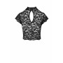 Топ Noir Handmade F303 Essence, M, black, кружевной, короткий рукав, воротник-стойка