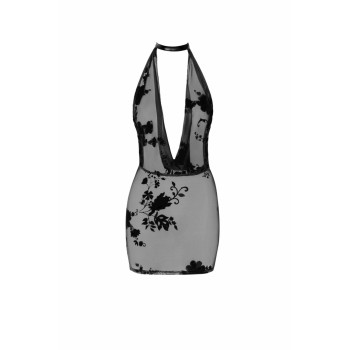Платье Noir Handmade F313 Mythos, 3XL, black, прозрачное, мини, открытая спина, декор из стразов
