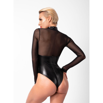 Боди Noir Handmade F321 Edge, XL, низ под латекс, верх сетка, молния на все тело, декор кольца