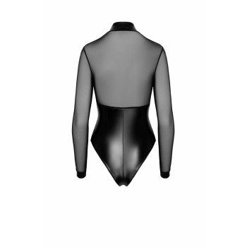 Боді Noir Handmade F321 Edge, 3XL, низ під латекс, верх сітка, блискавка на все тіло, декор кільця