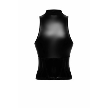 Топ Noir Handmade F324 Glam, XXL, black, халтер, на блискавці, вінілові вставки, комір-стійка