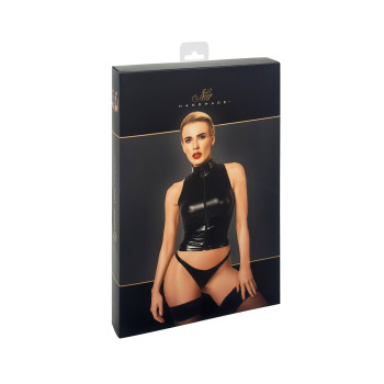 Топ Noir Handmade F324 Glam, XXL, black, халтер, на блискавці, вінілові вставки, комір-стійка