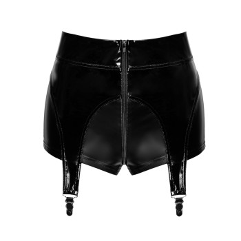 Шортики Noir Handmade F325 Glam, S, black, винил, высокая талия, крепления для чулок, с доступом