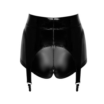 Шортики Noir Handmade F325 Glam, L, black, вініл, висока талія, кріплення для панчіх, з доступом