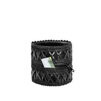 Жіночий гаманець-браслет Noir Handmade F326, black, під шкіру, рельєфний візерунок, кишеня на блискавці