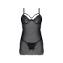 Пеньюар Passion DROSERA CHEMISE black, XXL/XXXL, кружевной лиф со стрепами, трусики в комплекте