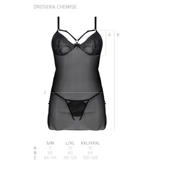 Пеньюар Passion DROSERA CHEMISE black, XXL/XXXL, кружевной лиф со стрепами, трусики в комплекте
