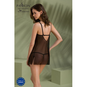 Пеньюар Passion DROSERA CHEMISE black, XXL/XXXL, кружевной лиф со стрепами, трусики в комплекте