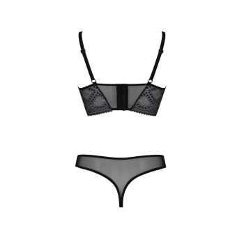 Комплект Passion DROSERA SET black S/M, сетка+кружево, бюстье и трусики танга