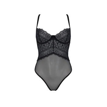 Боді Passion KERRIA BODY black, S/M, з високими вирізами та верхом балконет