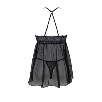 Пеньюар Passion KERRIA CHEMISE black, XXL/XXXL, кружевной верх, трусики в комплекте