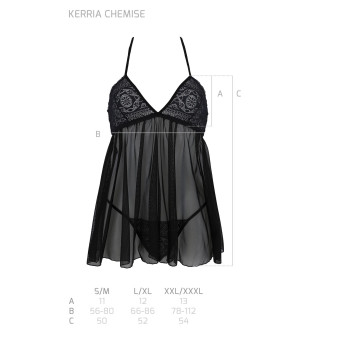Пеньюар Passion KERRIA CHEMISE black, XXL/XXXL, кружевной верх, трусики в комплекте