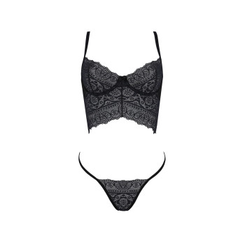 Комплект Passion KERRIA SET black, S/M, сітка+мереживо, бюстьє та стрінги