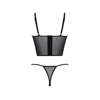 Комплект Passion KERRIA SET black, S/M, сітка+мереживо, бюстьє та стрінги