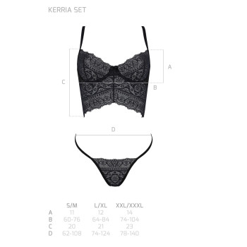 Комплект Passion KERRIA SET black, S/M, сітка+мереживо, бюстьє та стрінги