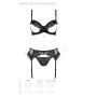 Комплект Passion KERRIA SET WITH OPEN BRA black, L/XL, бюстгальтер з відкритою чашкою, стрінги, пояс для панчіх