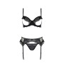 Комплект Passion KERRIA SET WITH OPEN BRA black, XXL/XXXL, бюстгальтер з відкритою чашкою, стрінги, пояс для панчіх