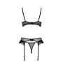 Комплект Passion KERRIA SET WITH OPEN BRA black, XXL/XXXL, бюстгальтер з відкритою чашкою, стрінги, пояс для панчіх