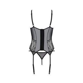 Корсет Passion LEAFA CORSET black S/M, м'які чашки, затискачі для панчіх, стрінги в комплекті