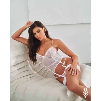 Корсет Obsessive Alissium corset&thong M/L, гибкие косточки, открытая спина, стринги в комплекте
