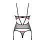 Корсет Obsessive Novenes corset & thong, M/L, прозорий, відкрита спина, стрінги в комплекті