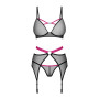 Комплект Obsessive Novenes 3-pcs set, XS/S, прозорий ліф на кісточках, стрінги, пояс