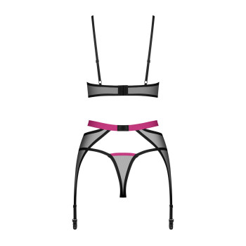 Комплект Obsessive Novenes 3-pcs set, XS/S, прозорий ліф на кісточках, стрінги, пояс