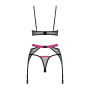 Комплект Obsessive Novenes 3-pcs set, XS/S, прозорий ліф на кісточках, стрінги, пояс