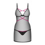 Пеньюар Obsessive Novenes chemise & thong, M/L, облегающий, прозрачный, со стрепами, стринги в компл