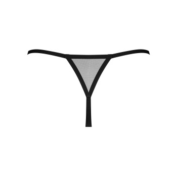 Трусики-стрінги Obsessive Novenes crotchless thong, XL/2XL, сітка, стрепи, прикраса зі стразами